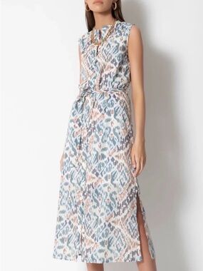 Tart Adya Sleeveless Midi Dress in Blue and Peach Organic Cotton Size XS